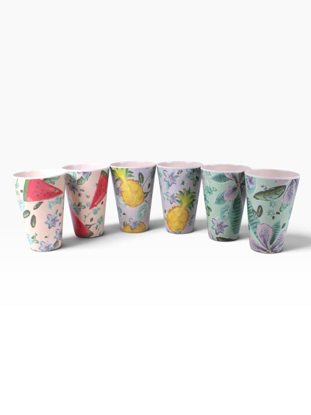 6 Patina Vie Eco-Friendly Bamboo Fibers Tropical Drinking Tumblers Glasses-RARE